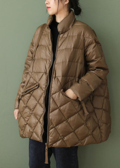 Boutique Chocolate Zippered Pockets Loose Winter Down Coat