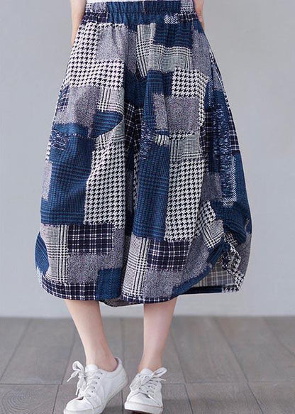Blue Plaid Cinched Summer Cotton Linen Pants