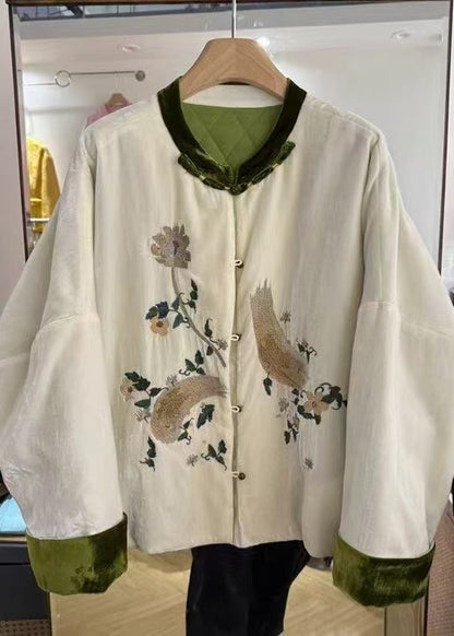 Chinese Style Embroidered Silk Velvet Fine Cotton Filled Coats Spring