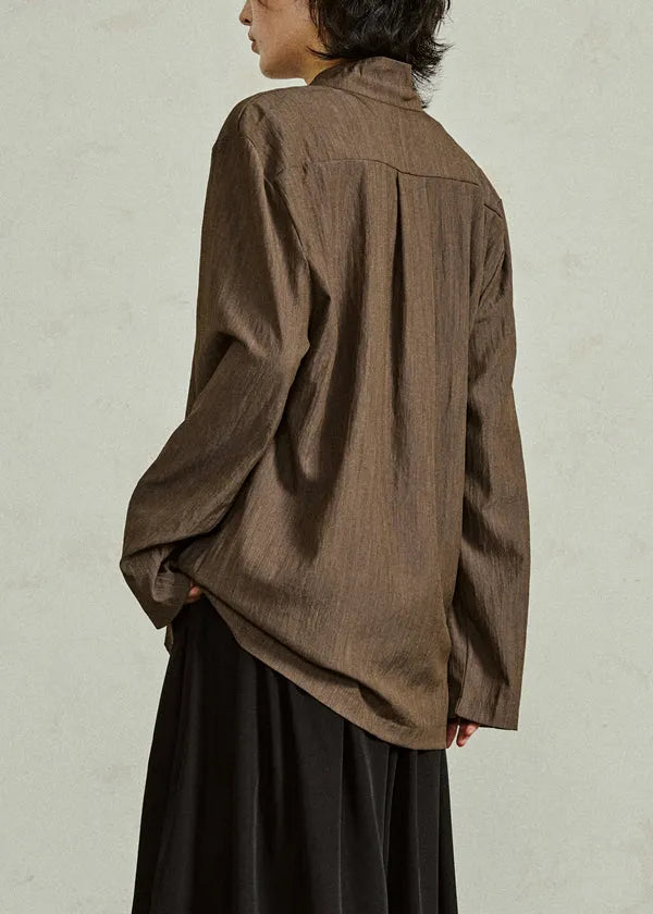 Coffee Stand Collar Lace Up Cotton Blouse Fall