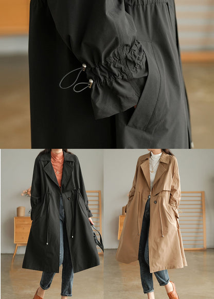 Khaki Color Cotton Trench Coats Oversized Notched Fall