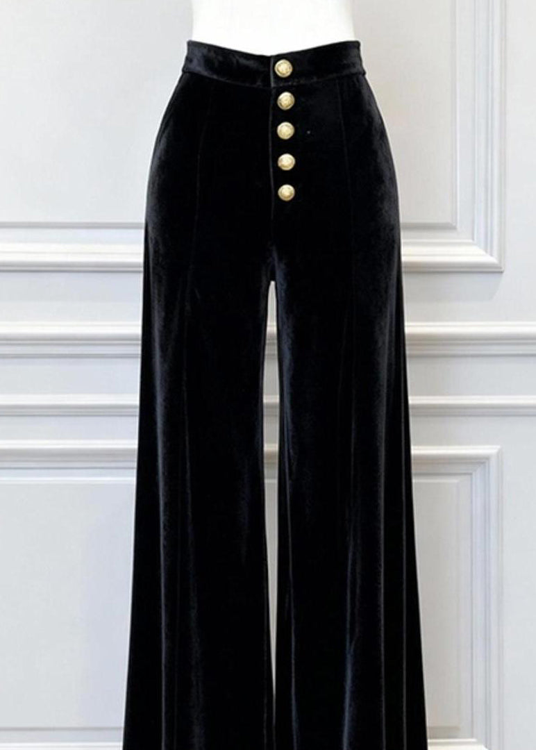 New Black High Waist Silk Velvet Wide Leg Pants Winter