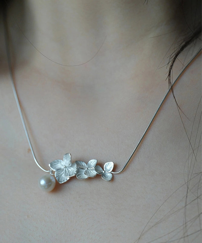 Classy White Sterling Silver Pearl Necklace