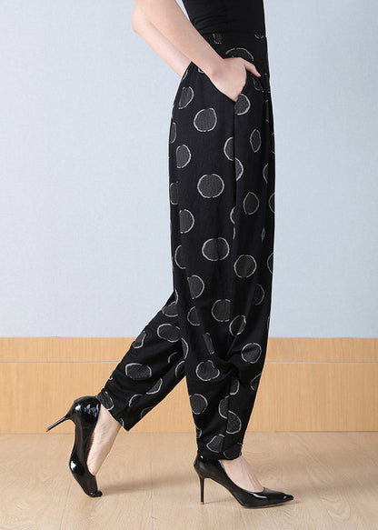 Dot Print Pockets Wrinkled High Waist Harm Pants Spring