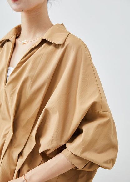 Khaki Oversized Wrinkled Cotton Shirts Batwing Sleeve