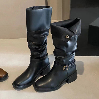 Platform Two-way Belt Buckle Pile Style Thick Boots