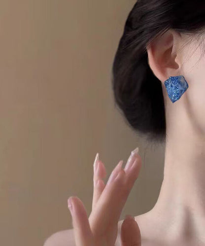 Fine Blue Alloy Asymmetrical Crystal Stud Earrings