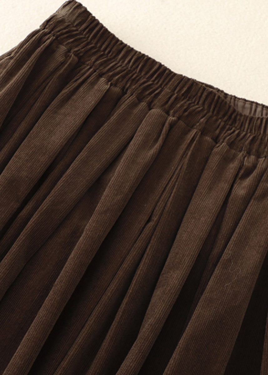 Italian Coffee High Waisted Corduroy A-line Pleated Skirt Spring