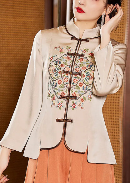 Apricot Stand Collar Printing Shirt Bottoming Shirt