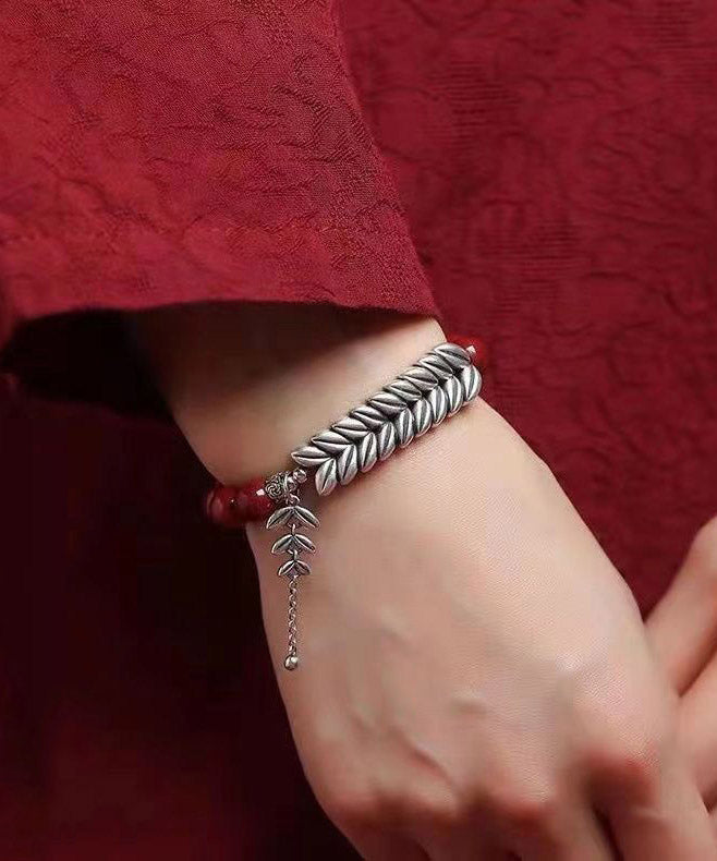 Fine Red Sterling Silver Ear of Wheat Tassel Charm Bracelet