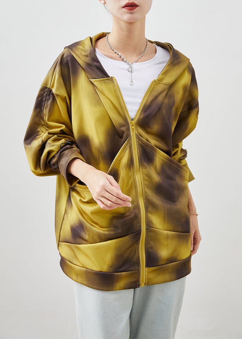 Yellow Hooded Tie Dye Cotton Jackets Fall