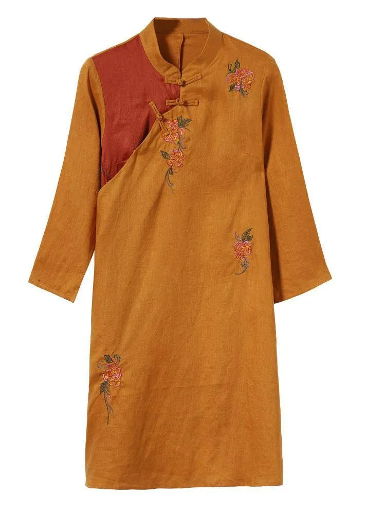 French Yellow Oriental Side Open Summer Linen Top