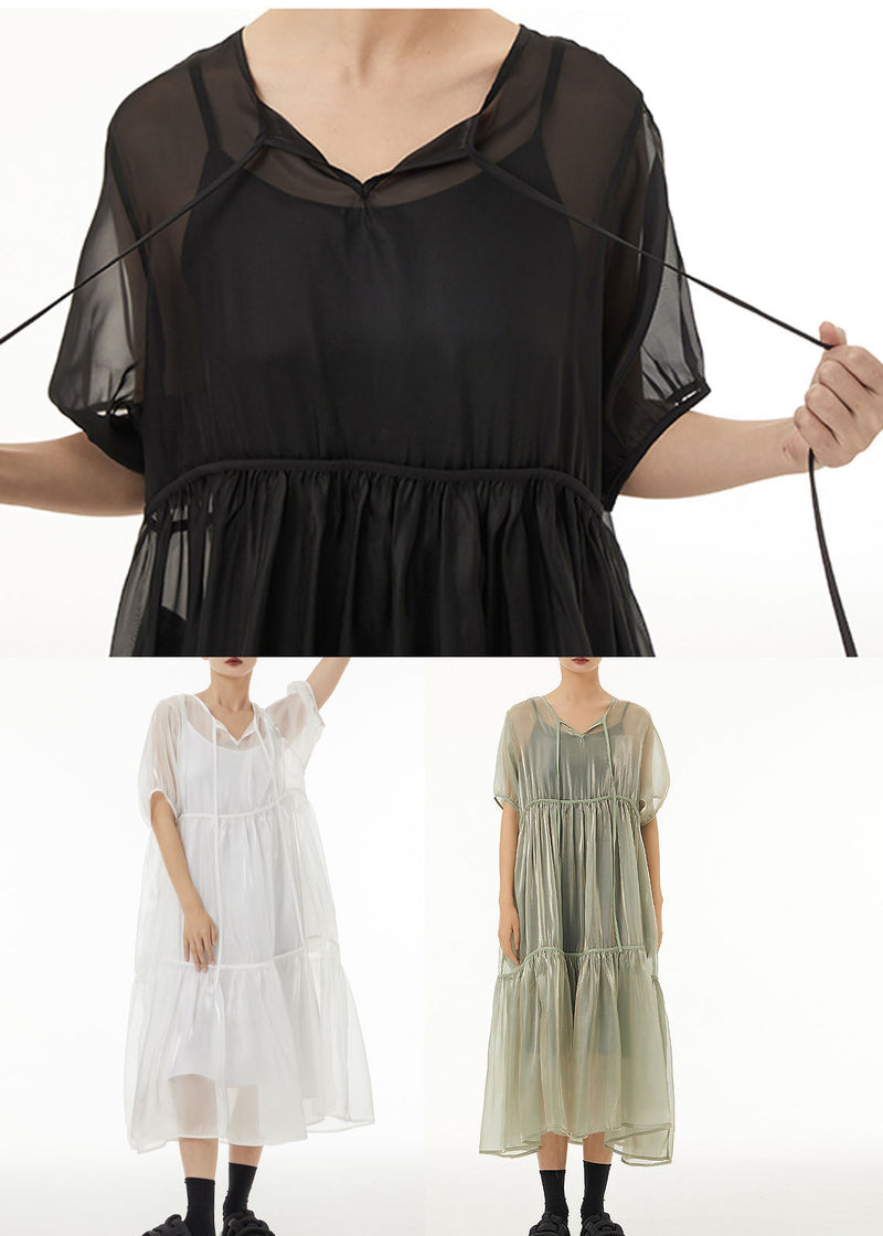 Art Light Green Oversized Lace Up Tulle Dress Sets 2 Pieces Summer