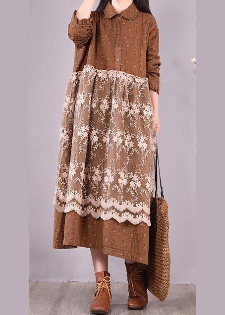Patchwork Lace Spring Clothes for Catwalk Chocolate Print Long Dresses