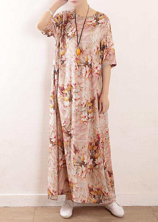 Pink Print Oriental Summer Maxi Dress