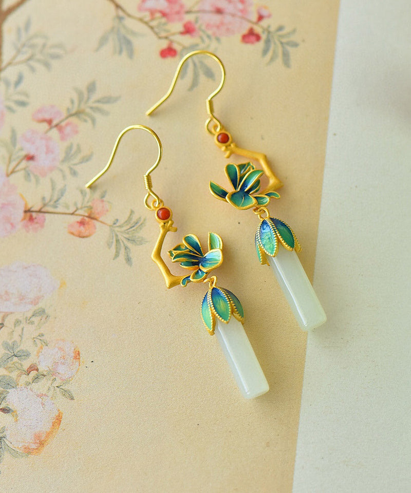 Blue Sterling Silver Jade Agate Enamel Drop Earrings