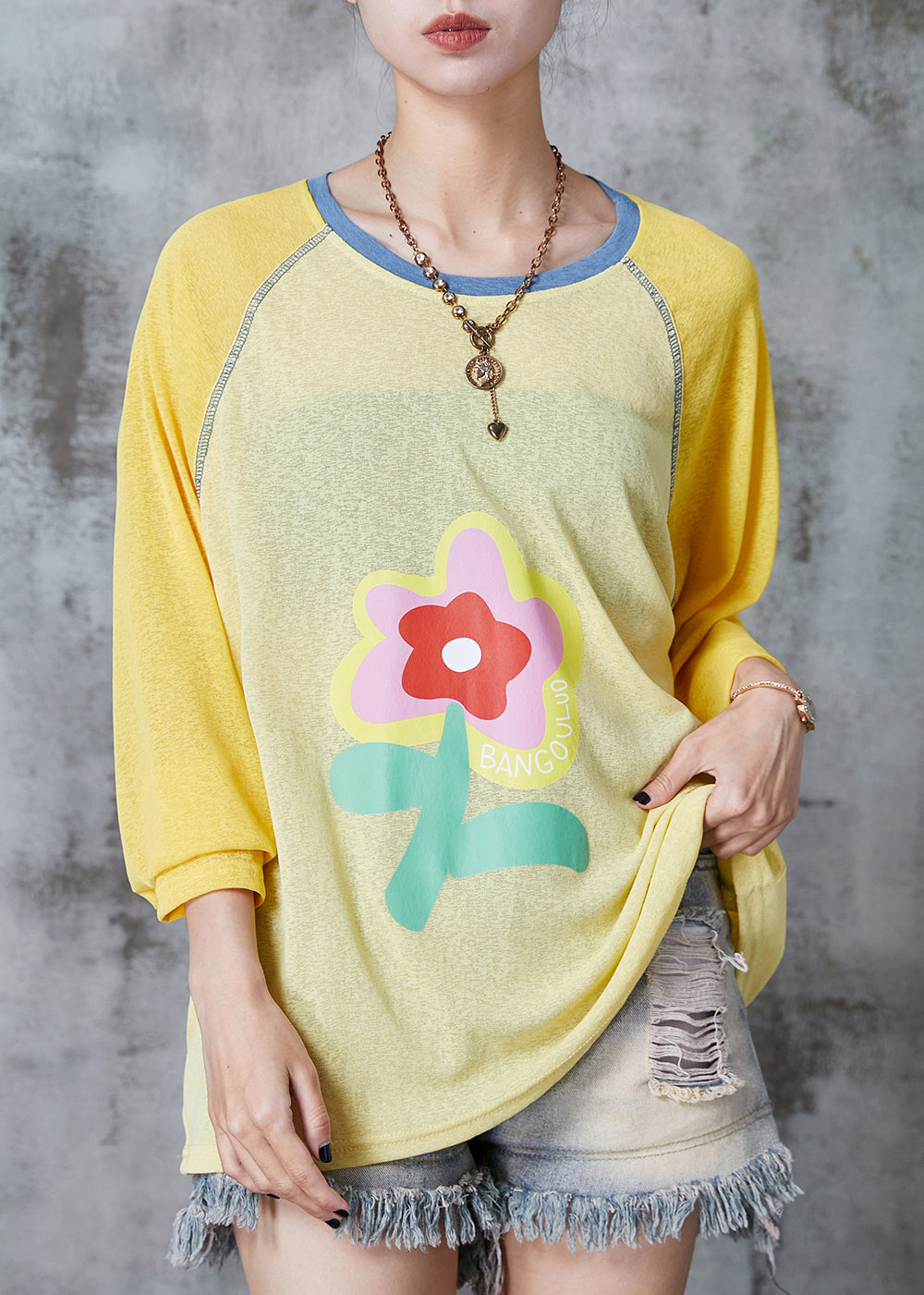 Modern Yellow Oversized Cotton Blouse Top Summer