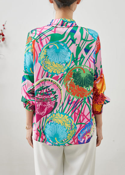 Purple Peter Pan Collar Print Chiffon Top Summer
