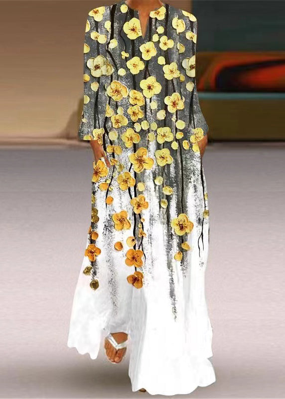 Colorblock V Neck Print Party Long Dress Spring