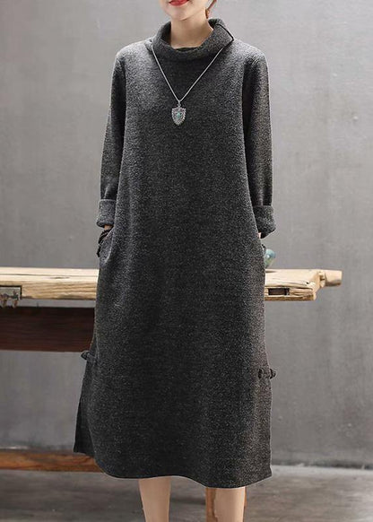 High Neck Side Open Sweater Weather Gray Big Sweater Dress