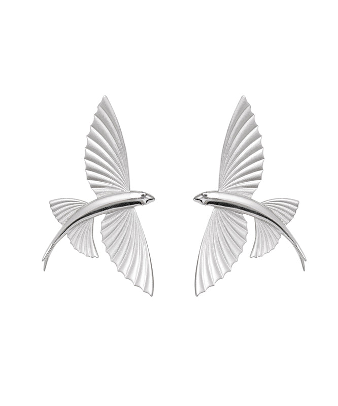 Diy Silk Sterling Silver Little Flying Fish Stud Earrings