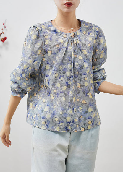 O-neck Print Linen Blouses Spring