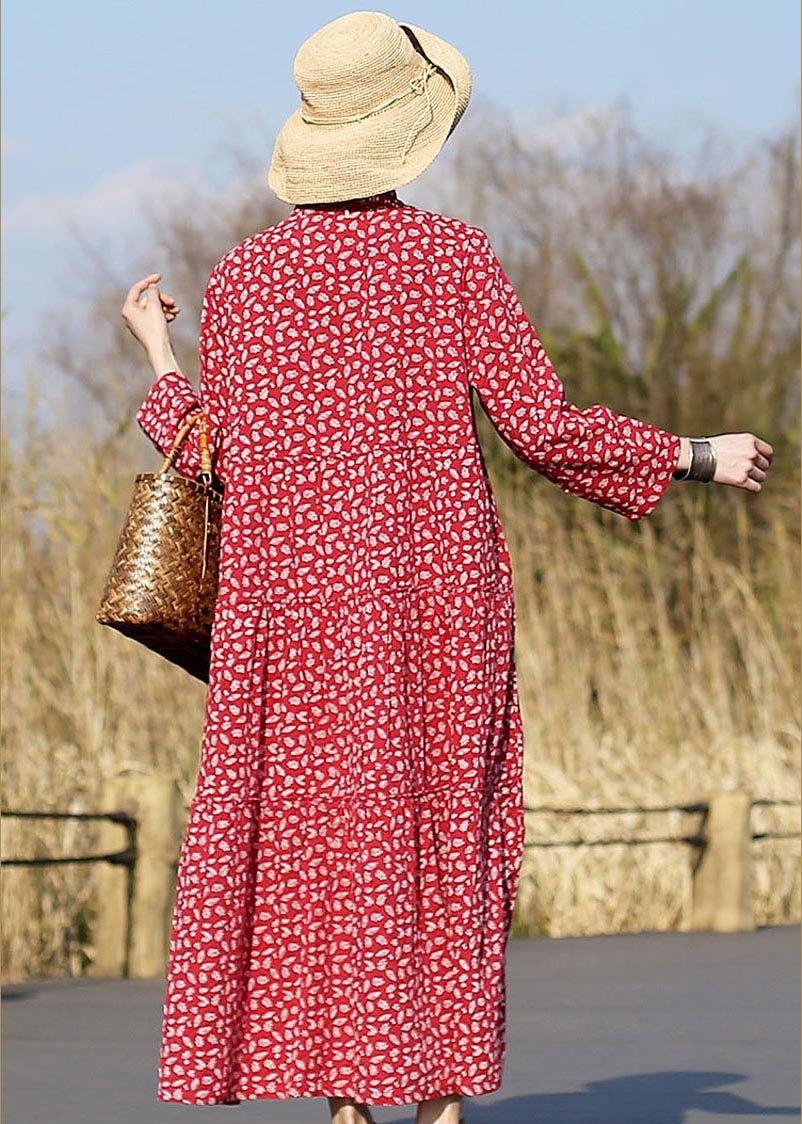 Red Print Clothes for Stand Collar Patchwork Dresses Spring Dresses