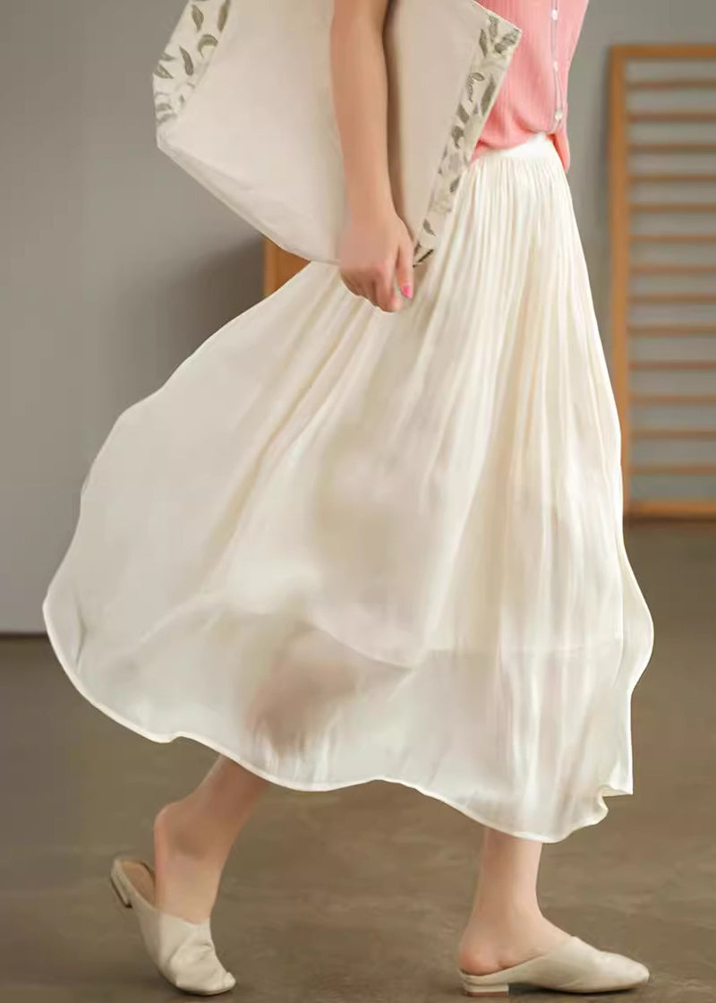 Apricot Elastic Waist Exra Large Hem Silk Skirts Summer