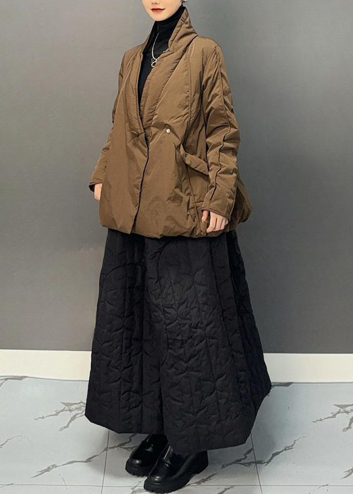 Ginger V Neck Patchwork Parka and Skirts Two Pieces Set Winter