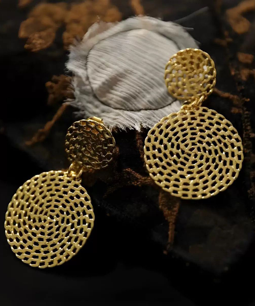 Gold Copper Overgild Hollow Out Round Drop Earrings
