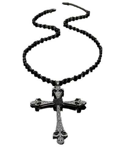Retro Black Alloy Zircon Beads Cross Gratuated Bead Necklace