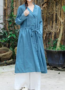 French Blue Clothes for Notched Tie Waist Robe Spring Dress