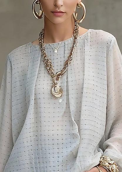 Grey Dot Print Top Lantern Sleeve