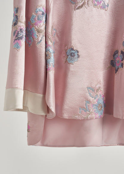 Pink Sequins Embroidered Silk Coats Fall