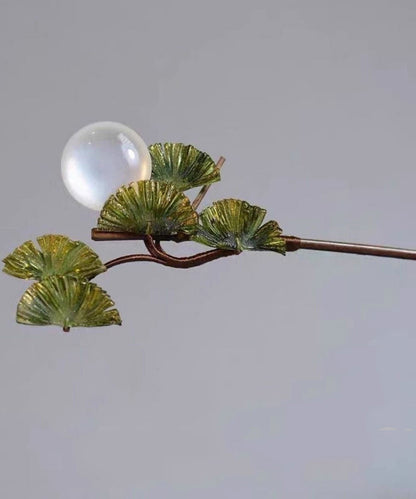 Brown Wooden Fan Transparent Beads Hairpin