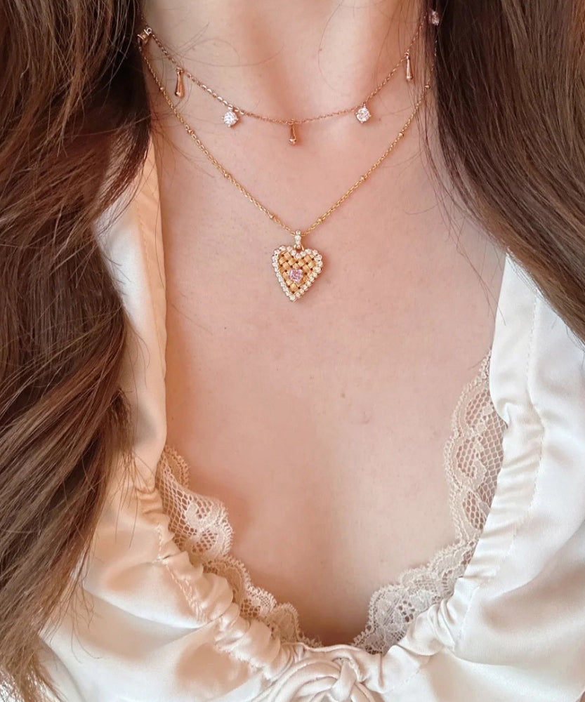 Modern Gold Sterling Silver Overgild Zircon Wire Drawing Love Ear of Wheat Pendant Necklace