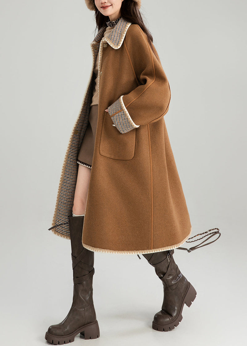 Loose Coffee Button Wear on Both Sides Woolen Coats Spring
