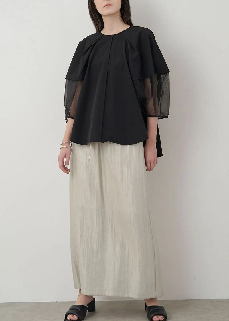 Black Patchwork Organza Shirt Oversized Puff Sleeve