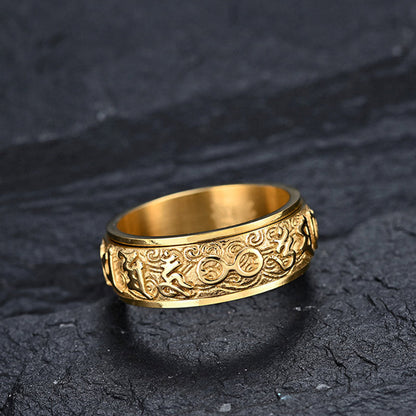 Buddha Stones Om Mani Padme Hum Balance Calm Titanium Steel Ring