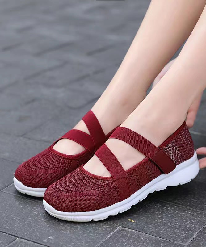 Splicing Flat Shoes Red Comfy Breathable Mesh Soofairy Shoes-20251
