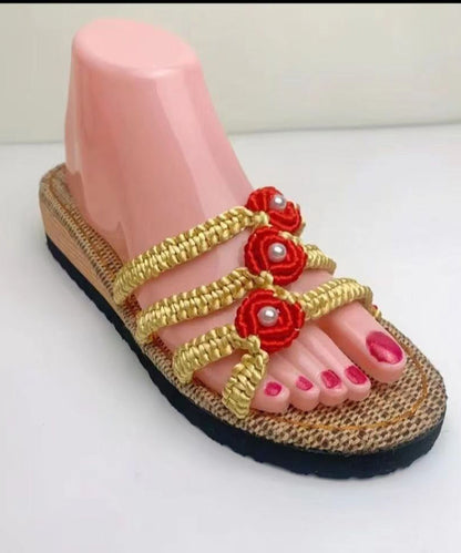 Splicing Wedge Black Knit Fabric Slide Sandals Peep Toe