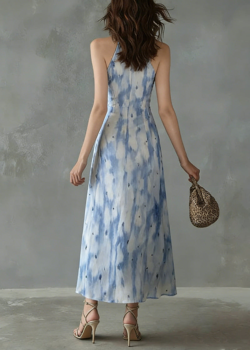 Unique Ruffled Print Slim Fit Chiffon Dress Sleeveless