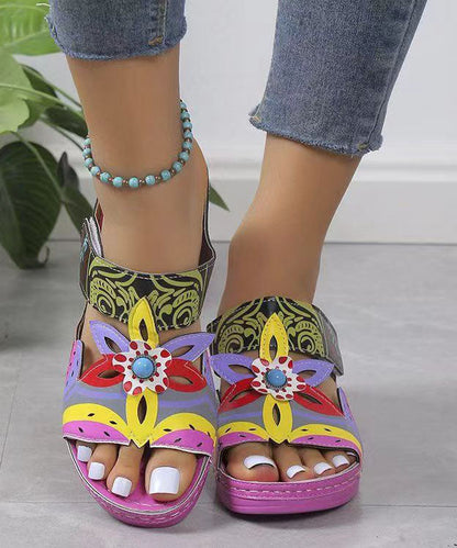 Peacock Blue Hollow Out Splicing Wedge Slide Sandals