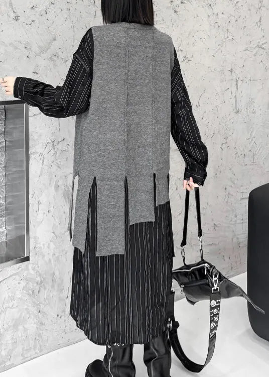 Style Grey O-neck Asymmetrical Knit Vest Sleeveless