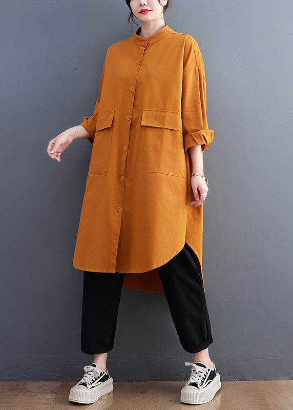 Yellow Pockets Button Cotton Shirts Coat Fall