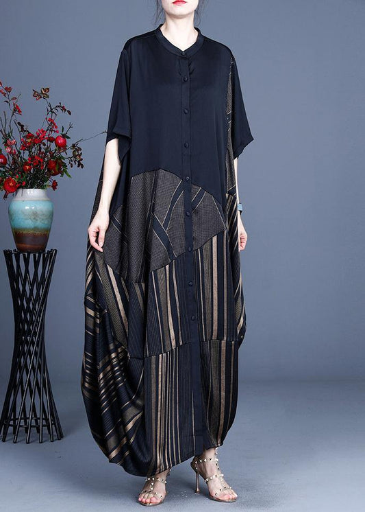 Black Striped Button Patchwork Coat Summer