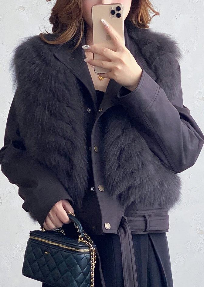 Grey Patchwork Leather and Fur Waistcoat Sleeveless