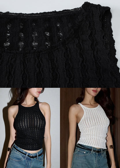 White Hollow Ou Knit Summer Tank O Neck