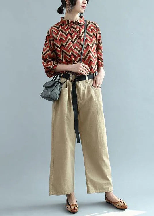 Diy Red Print Button Fall Shirt Top Three Quarter Sleeve