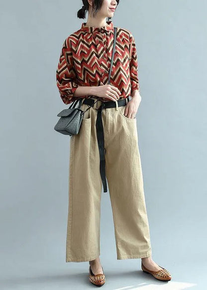 Diy Red Print Button Fall Shirt Top Three Quarter Sleeve